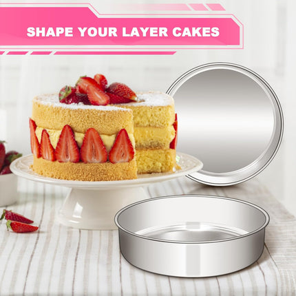 8 Inch Cake Pan Set of 2, Stainless Steel Round Layer Cake Baking Pans Tins, Non-Toxic & Healthy, Leak-proof & Easy Clean & Dishwasher Safe.