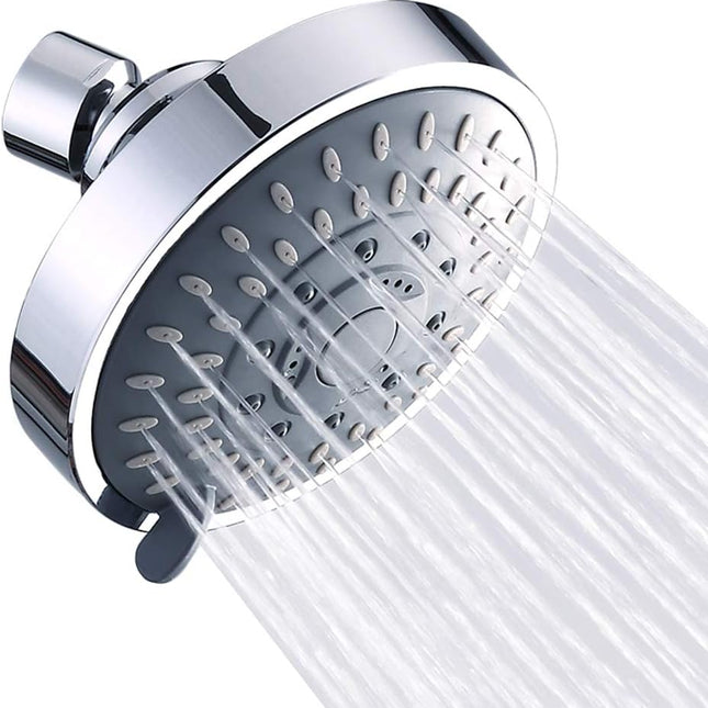 Shower Head High Pressure Rain Fixed Showerhead 5-Setting with Adjustable Metal Swivel Ball Joint - Relaxed Shower Experience Even at Low Water Flow & Pressure.