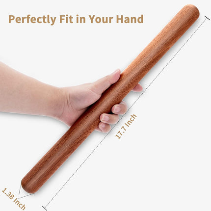 French Rolling Pin, 17.7 Inches Wood Rolling Pin for Baking Extra Lg Thickened, Classic Wooden Dough Roller for Fdant Pizza Pie Crust Cookie Pastry, Essential Kitchen Utensil, Brown.