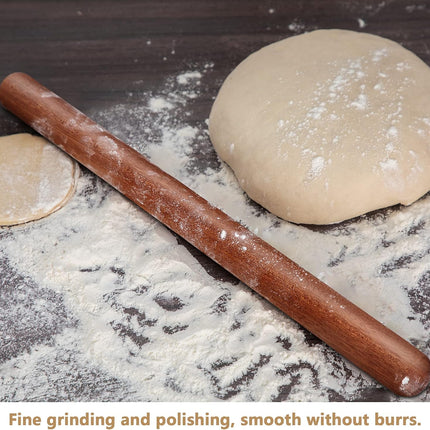 French Rolling Pin, 17.7 Inches Wood Rolling Pin for Baking Extra Lg Thickened, Classic Wooden Dough Roller for Fdant Pizza Pie Crust Cookie Pastry, Essential Kitchen Utensil, Brown.