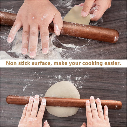 French Rolling Pin, 17.7 Inches Wood Rolling Pin for Baking Extra Lg Thickened, Classic Wooden Dough Roller for Fdant Pizza Pie Crust Cookie Pastry, Essential Kitchen Utensil, Brown.