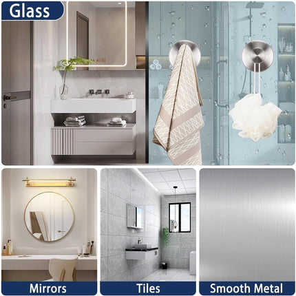 Silver Sucti Cup Hooks for Shower Waterproof - No Drill Stainless Steel Towel Hooks for Bathroom Wall, Kitchen, Glass, Mirror, Tile - Ideal for Hanging Towels, Robes, and Loofahs(4 pcs).