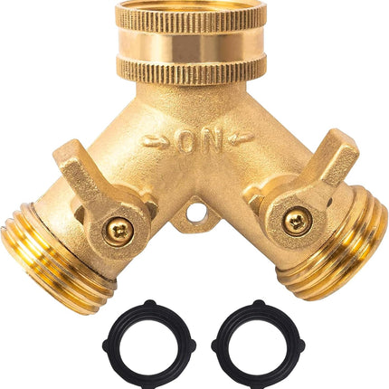 Hose Splitter, Garden Hose Splitter Heavy Duty 2 Way, Solid Brass Water Hose Y Splitter 2 Valves with 2 Extra Rubber Washers.