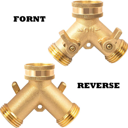 Hose Splitter, Garden Hose Splitter Heavy Duty 2 Way, Solid Brass Water Hose Y Splitter 2 Valves with 2 Extra Rubber Washers.
