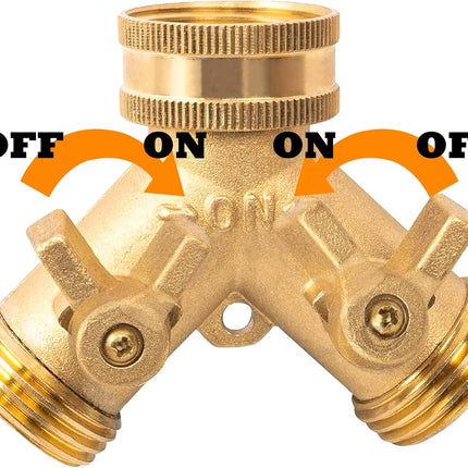 Hose Splitter, Garden Hose Splitter Heavy Duty 2 Way, Solid Brass Water Hose Y Splitter 2 Valves with 2 Extra Rubber Washers.