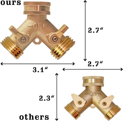 Hose Splitter, Garden Hose Splitter Heavy Duty 2 Way, Solid Brass Water Hose Y Splitter 2 Valves with 2 Extra Rubber Washers.