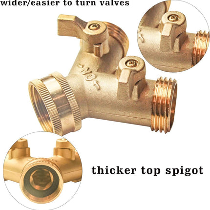 Hose Splitter, Garden Hose Splitter Heavy Duty 2 Way, Solid Brass Water Hose Y Splitter 2 Valves with 2 Extra Rubber Washers.