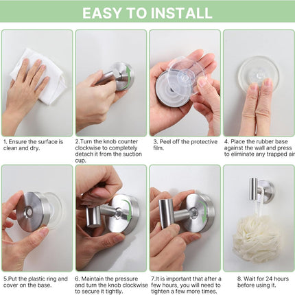 2 Pack Heavy Duty Sucti Cup Hooks - No Drill Shower Hooks for Bathroom, Kitchen & Glass Doors, Wall-Mounted Towel Holder, Hanging Hanger for Robes, Strg Hold  Tile, Window, Mirrors - Silver.
