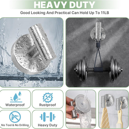 2 Pack Heavy Duty Sucti Cup Hooks - No Drill Shower Hooks for Bathroom, Kitchen & Glass Doors, Wall-Mounted Towel Holder, Hanging Hanger for Robes, Strg Hold  Tile, Window, Mirrors - Silver.