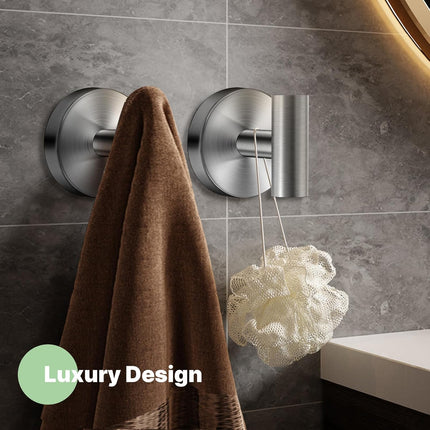 2 Pack Heavy Duty Sucti Cup Hooks - No Drill Shower Hooks for Bathroom, Kitchen & Glass Doors, Wall-Mounted Towel Holder, Hanging Hanger for Robes, Strg Hold  Tile, Window, Mirrors - Silver.