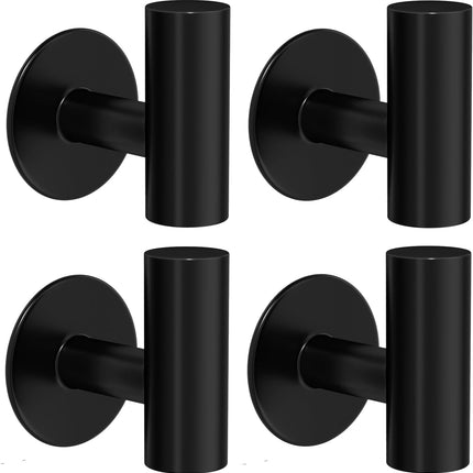 4 Pack Adhesive Towel Hooks for Bathroom, Waterproof Wall Mount Towel Holder, Matte Black Wall Robe Hook, Stainless Steel Heavy Duty Door Hanger Towel Hook for Kitchen, Bedroom, Hotel.