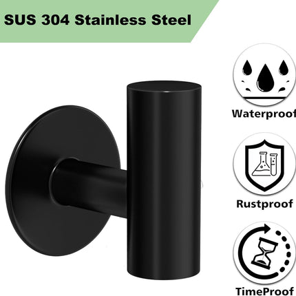 4 Pack Adhesive Towel Hooks for Bathroom, Waterproof Wall Mount Towel Holder, Matte Black Wall Robe Hook, Stainless Steel Heavy Duty Door Hanger Towel Hook for Kitchen, Bedroom, Hotel.