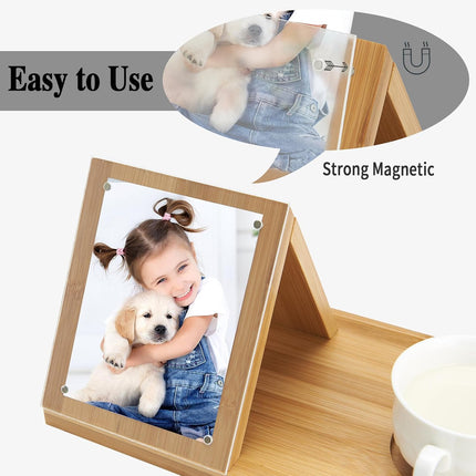 Bamboo Book Holder, Triangle Book Holder Stand with Acrylic Picture Frame, Book Rest with Cup Holder, Tablet and Kindle Stand, Book Lovers Gifts, Bookish Gifts, Bamboo Book Rest Stand.