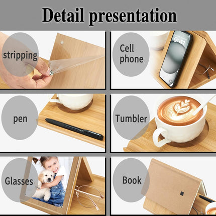 Bamboo Book Holder, Triangle Book Holder Stand with Acrylic Picture Frame, Book Rest with Cup Holder, Tablet and Kindle Stand, Book Lovers Gifts, Bookish Gifts, Bamboo Book Rest Stand.