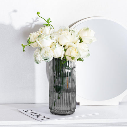Flower Vase 7.6 Inch Grey Thickened Glass Vase for Lego Flowers,Bookshelf,Dinner Table,Office Desktop,Meeting Room,Bathroom,Countertop,Home Christmas Day Decorati.