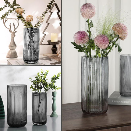 Flower Vase 7.6 Inch Grey Thickened Glass Vase for Lego Flowers,Bookshelf,Dinner Table,Office Desktop,Meeting Room,Bathroom,Countertop,Home Christmas Day Decorati.
