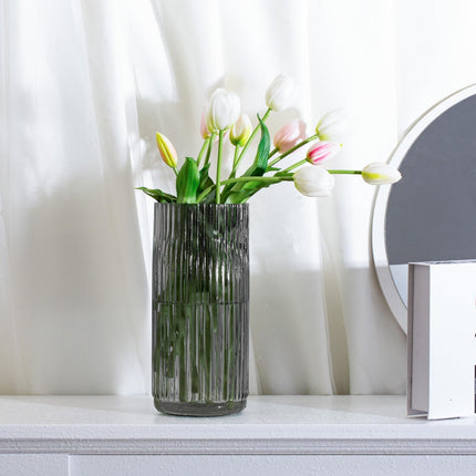Flower Vase 7.6 Inch Grey Thickened Glass Vase for Lego Flowers,Bookshelf,Dinner Table,Office Desktop,Meeting Room,Bathroom,Countertop,Home Christmas Day Decorati.