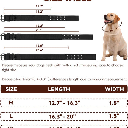 Heavy Duty Dog Collar for Large Dogs, Tactical Dog Collars with Metal Buckle & D Ring, 1.5" Width Thick Adjustable Nyl Collar for Medium Dogs, Black/L.