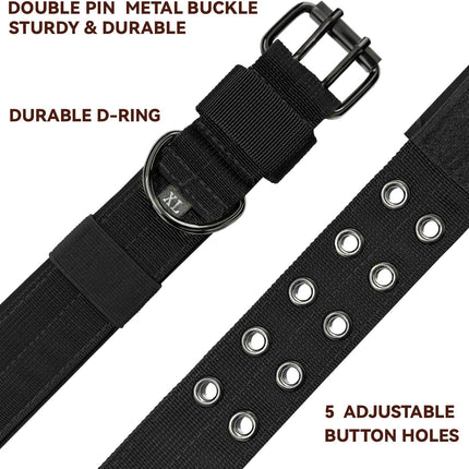 Heavy Duty Dog Collar for Large Dogs, Tactical Dog Collars with Metal Buckle & D Ring, 1.5" Width Thick Adjustable Nyl Collar for Medium Dogs, Black/L.
