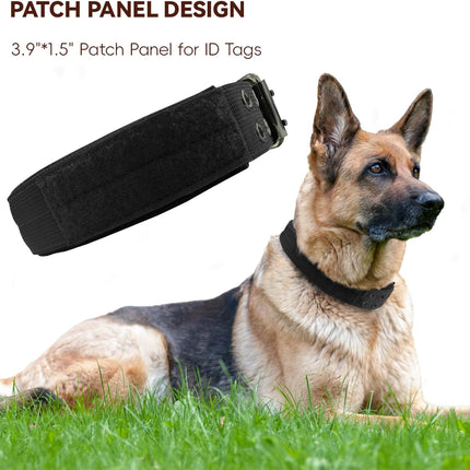 Heavy Duty Dog Collar for Large Dogs, Tactical Dog Collars with Metal Buckle & D Ring, 1.5" Width Thick Adjustable Nyl Collar for Medium Dogs, Black/L.