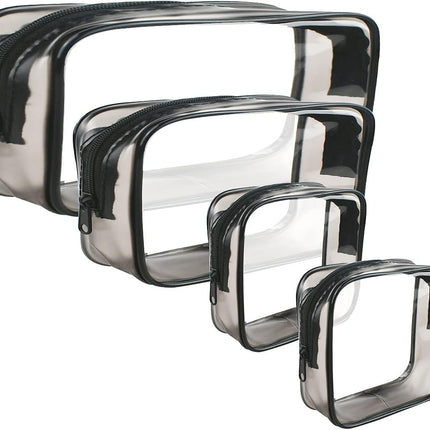 4 Pack Clear Cosmetic Bag for Travel - TSA Approved Toiletry Makeup Pouch Carry-on Airport Airline Compliant Portable PVC Waterproof With Zipper Women Quart Size Set.