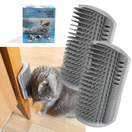 2 Pack Softer Self Groomer with Catnip Wall Corner Massage Comb Scratcher Grooming Brush Tool for Long & Short Fur Kitten Cats Dogs (Gray).