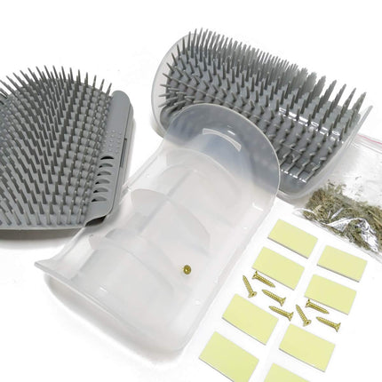 2 Pack Softer Self Groomer with Catnip Wall Corner Massage Comb Scratcher Grooming Brush Tool for Long & Short Fur Kitten Cats Dogs (Gray).