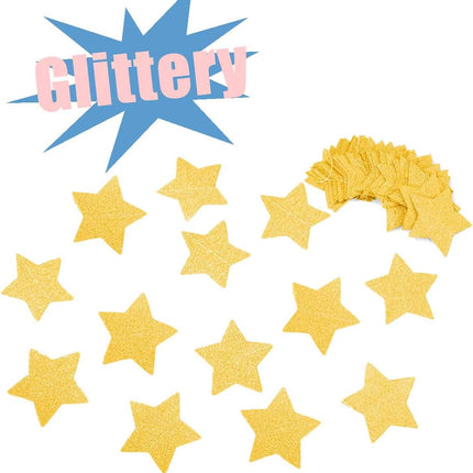 6 Pcs Gold Glitter Star Paper Garland Twinkle Bunting Banner Hanging Decorations for Christmas Birthday Party Golden Sparkling Stars Bridal Showers Wedding Baby Shower Holiday Supplies (50 Feet).