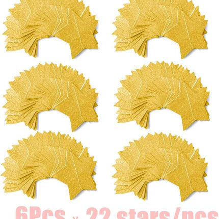 6 Pcs Gold Glitter Star Paper Garland Twinkle Bunting Banner Hanging Decorations for Christmas Birthday Party Golden Sparkling Stars Bridal Showers Wedding Baby Shower Holiday Supplies (50 Feet).