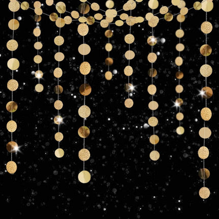 6 Pcs Glitter Champagne Gold Paper Circle Dots Garland (52 Feet) Party Hanging Bunting Birthday Decorations Engagement Bridal Shower Wedding Baby Christmas Supplies Photo Backdrop.