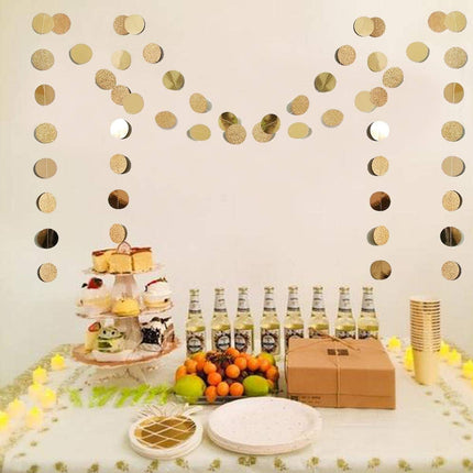 6 Pcs Glitter Champagne Gold Paper Circle Dots Garland (52 Feet) Party Hanging Bunting Birthday Decorations Engagement Bridal Shower Wedding Baby Christmas Supplies Photo Backdrop.