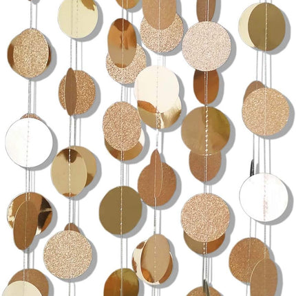 6 Pcs Glitter Champagne Gold Paper Circle Dots Garland (52 Feet) Party Hanging Bunting Birthday Decorations Engagement Bridal Shower Wedding Baby Christmas Supplies Photo Backdrop.