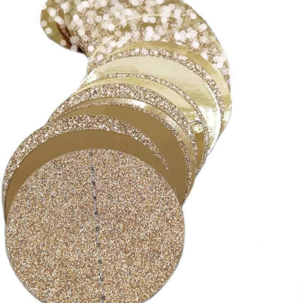 6 Pcs Glitter Champagne Gold Paper Circle Dots Garland (52 Feet) Party Hanging Bunting Birthday Decorations Engagement Bridal Shower Wedding Baby Christmas Supplies Photo Backdrop.