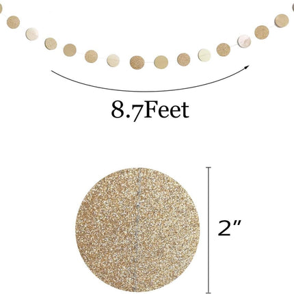 6 Pcs Glitter Champagne Gold Paper Circle Dots Garland (52 Feet) Party Hanging Bunting Birthday Decorations Engagement Bridal Shower Wedding Baby Christmas Supplies Photo Backdrop.