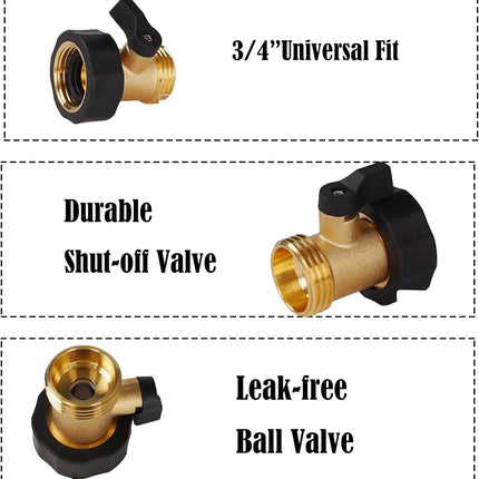 Garden Hose Shut Off Valve, 4 Pack 3/4 Inch Heavy Duty Solid Brass Garden Hose Connector, Water Shut Off Valve with 8 Extra Rubber Washers.