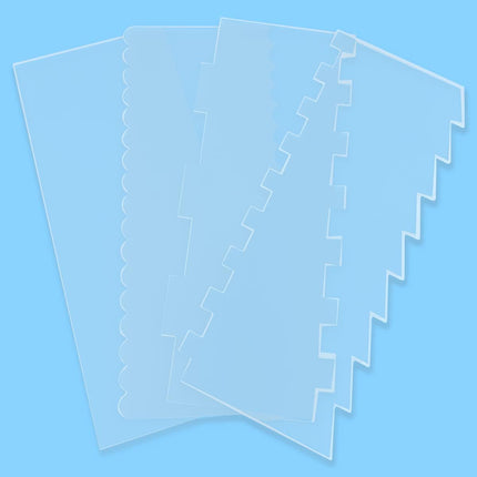 4 Pieces Large Clear Acrylic Cake Scraper Set Cakes Smoother Stripes Edge Contour Comb for DIY Icing Frosting Buttercream Cream Decorating Kitchen Baking Tool Mousse Pastry Cutter.