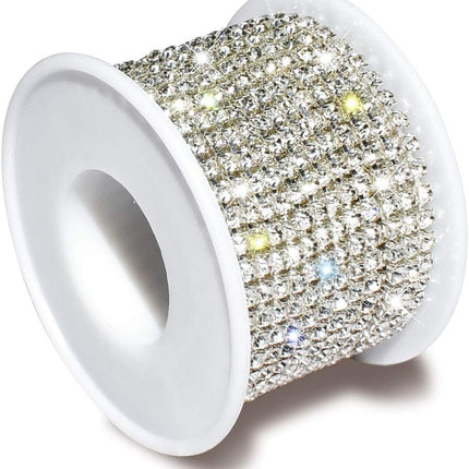 1 Roll 10 Yards 3MM Crystal Rhinestone Close Chain Trim for Sewing Craft DIY Decoration Jewelry Silver Claw Cup Diamond Trimming Clear (SS12) silver.