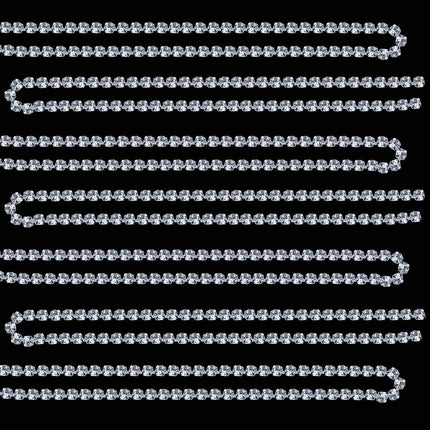 1 Roll 10 Yards 3MM Crystal Rhinestone Close Chain Trim for Sewing Craft DIY Decoration Jewelry Silver Claw Cup Diamond Trimming Clear (SS12) silver.