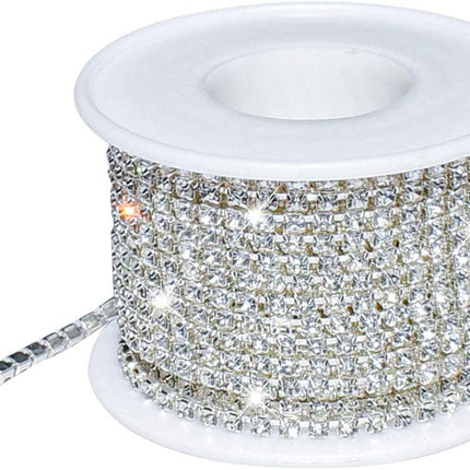 1 Roll 10 Yards 3MM Crystal Rhinestone Close Chain Trim for Sewing Craft DIY Decoration Jewelry Silver Claw Cup Diamond Trimming Clear (SS12) silver.