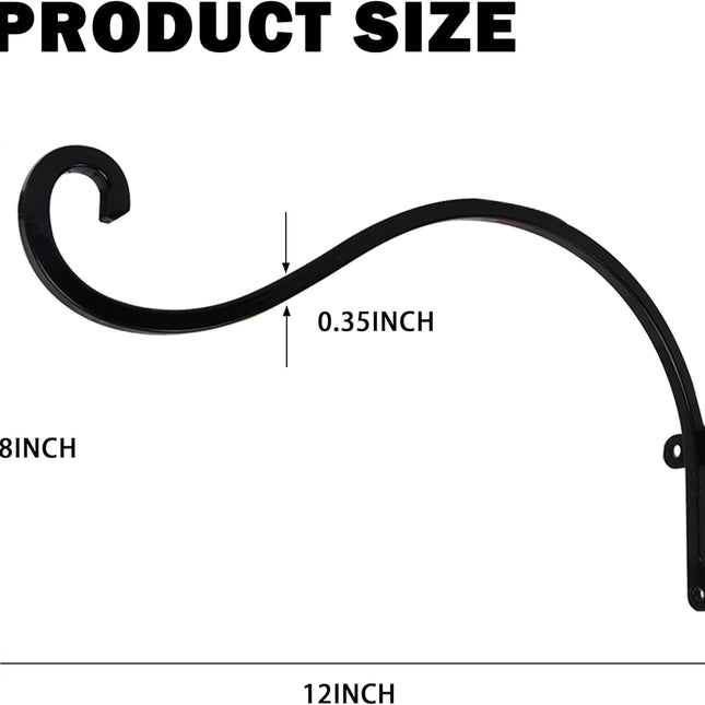 2 Pack Plant Hanger Outdoor, 12 Inch Heavy-Duty Hanging Plant Hook for Outside Basket, Black Metal Wall Mount Plant Bracket Hook for Flower Baskets Bird Feeder.