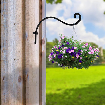 2 Pack Plant Hanger Outdoor, 12 Inch Heavy-Duty Hanging Plant Hook for Outside Basket, Black Metal Wall Mount Plant Bracket Hook for Flower Baskets Bird Feeder.