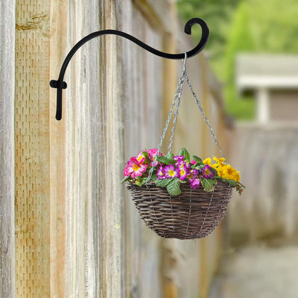 2 Pack Plant Hanger Outdoor, 12 Inch Heavy-Duty Hanging Plant Hook for Outside Basket, Black Metal Wall Mount Plant Bracket Hook for Flower Baskets Bird Feeder.