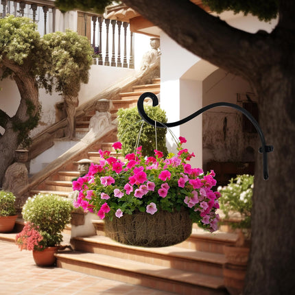 2 Pack Plant Hanger Outdoor, 12 Inch Heavy-Duty Hanging Plant Hook for Outside Basket, Black Metal Wall Mount Plant Bracket Hook for Flower Baskets Bird Feeder.