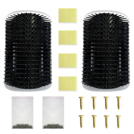2 Pack Black Catnip Wall Massage Corner Brush for Long & Short Fur Cats and Kittens - Self Groomer Scratcher with Soft Comb.