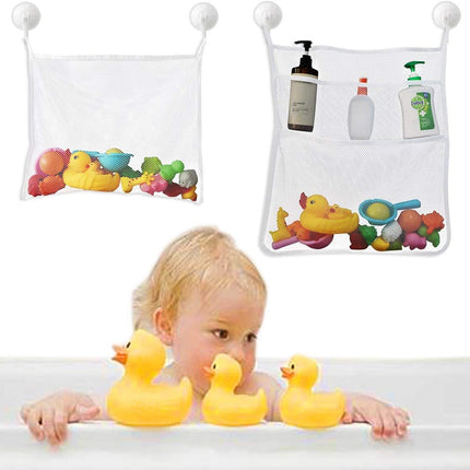 Petluno Bath Toy Organizer Mesh Storage Baby Shower Toys Bathtub Net Bag Kids Quick Dry Holder 2 X Bathroom & 6 Strong Suction Hooks (White).