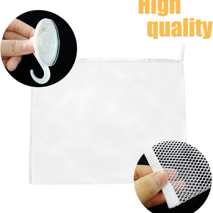 Petluno Bath Toy Organizer Mesh Storage Baby Shower Toys Bathtub Net Bag Kids Quick Dry Holder 2 X Bathroom & 6 Strong Suction Hooks (White).
