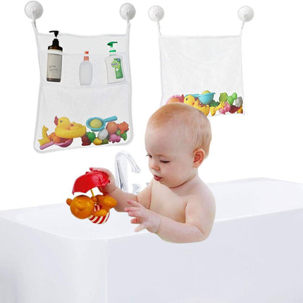 Petluno Bath Toy Organizer Mesh Storage Baby Shower Toys Bathtub Net Bag Kids Quick Dry Holder 2 X Bathroom & 6 Strong Suction Hooks (White).
