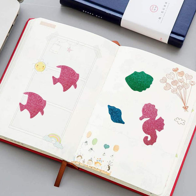 Petluno Glitter Colorful Sea Animals Shapes Foam Stickers Self Adhesive Craft Supplies for Greeting Cards DIY Scrapbooking Wall Art Decor Home Decoration (Random Colors).