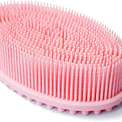 Exfoliating Silicone Body Scrubber Bath Brush Glowing Skin Shower Loofah for Gentle Long Lasting Lathers Well & More Hygienic Than Traditional (Pink).