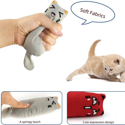 Soft Indoor Cat Toys Self Play Interactive Pillows Catnip Filled 5PCS Plush Kitten Teething Set Cute Kitty Chew Bite Resistant Cartoon Mouse Pet Supplies Gifts.